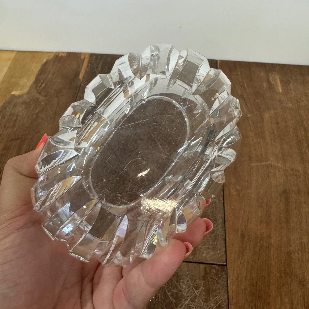 Oval Crystal Squat‎ Vase Candle Holder Cut Glass Decor